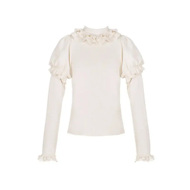 Jerséis japoneses de punto para mujer, jersey estético Y2k con lazo de retales, jersey de encaje de Lolita con mangas abullonadas, suéter dulce Kawaii, ropa para mujer