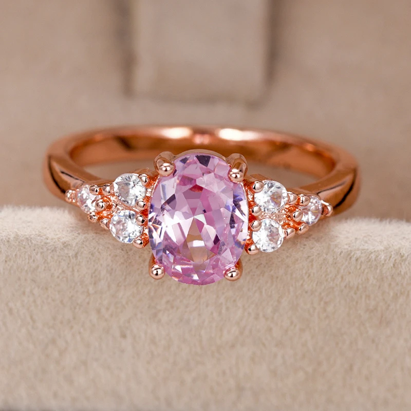 Huitan Trendy Women Ring Rose Gold color Solitaire Oval Cubic Zircon Special Wedding Ring For Women Wholesale New Arrival