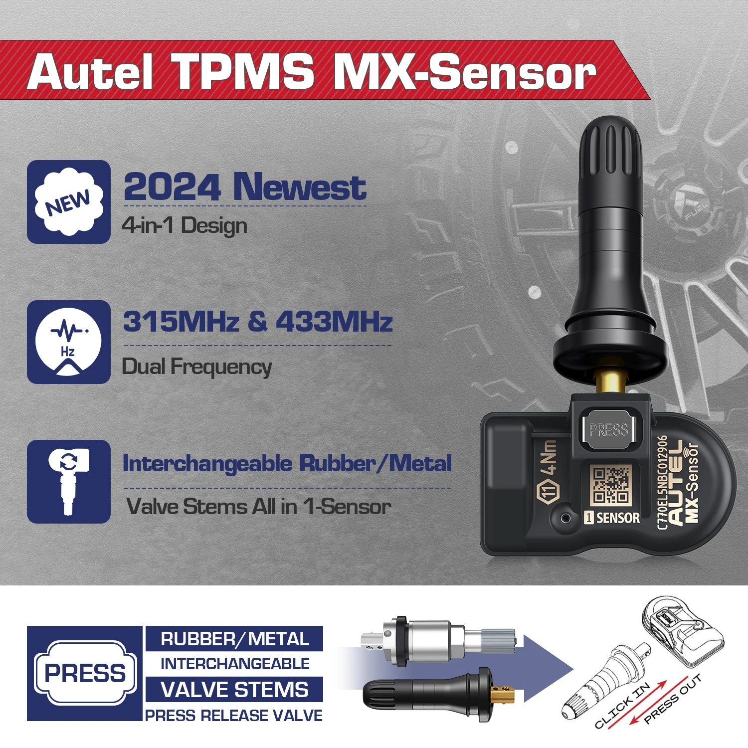 1/4PC autel MX Érzékelő Radírgumi 433MHZ+315 MHZ 2in1mx-sensor TPMS Érlelődik javító Munkaeszköz autóipari Cinkostárs számára maxitpms TS501 TS508WF