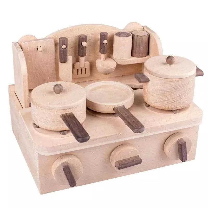 Wooden kitchen toy simulation mini playhouse gas stove children's kitchen utensils children's early education furniture toys
