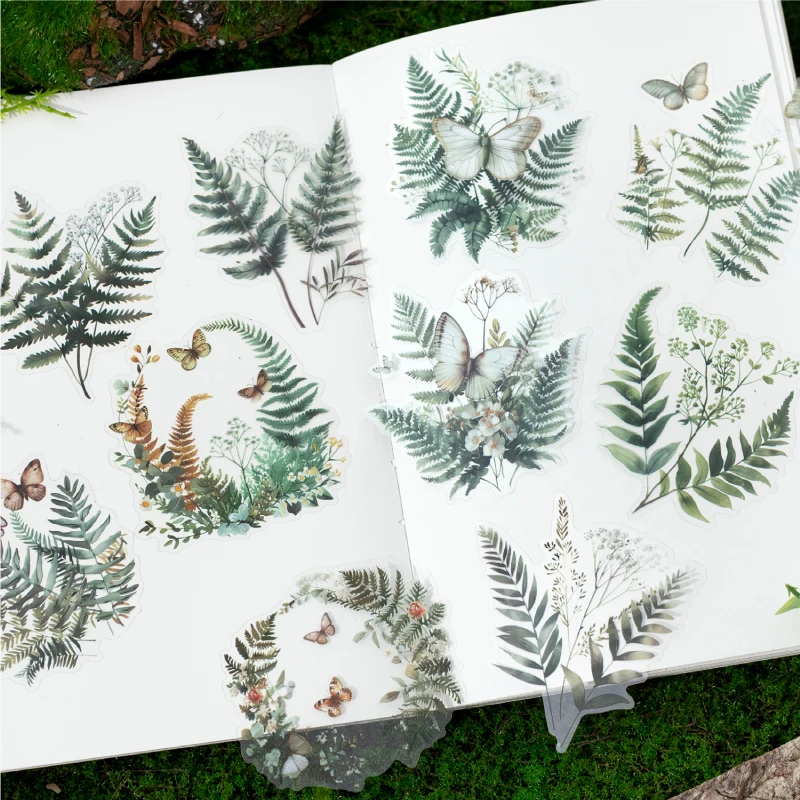 Journal GO 20pcs Natural Fern Plant Stickers Journaling Stationery Fern Leaf Card Album Planner Scrapbooking Diary Deco Sticker