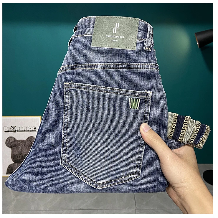 

Elastic Casual Men's Jeans Loose Straight Leg Long Pants mid Waist Spring Summer Trendy Brand Versatile Men's Jeans
