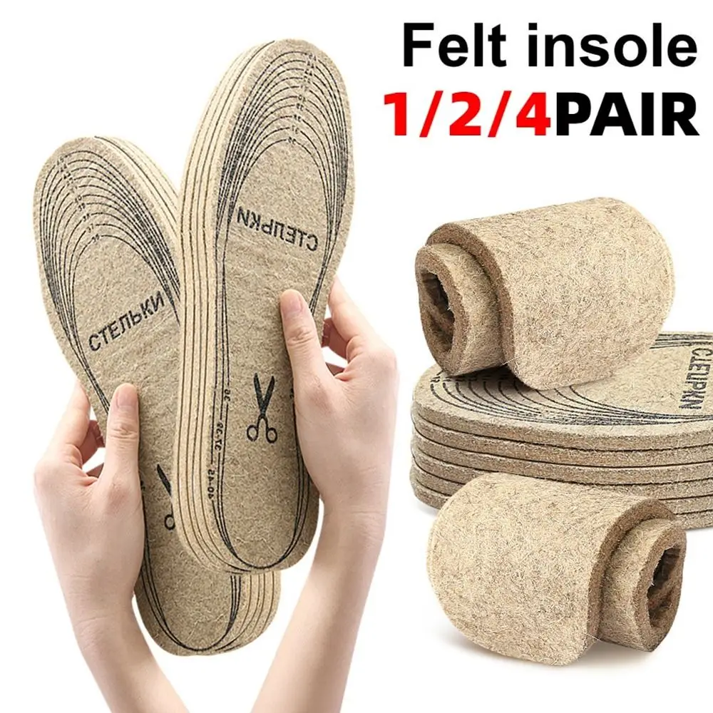 

1/2/4 Pairs Sweat Absorbent Wool Felt Insoles Heat Pad Soft Plush Boots Pad Thicken Breathable Winter Warm Shoes Cushion