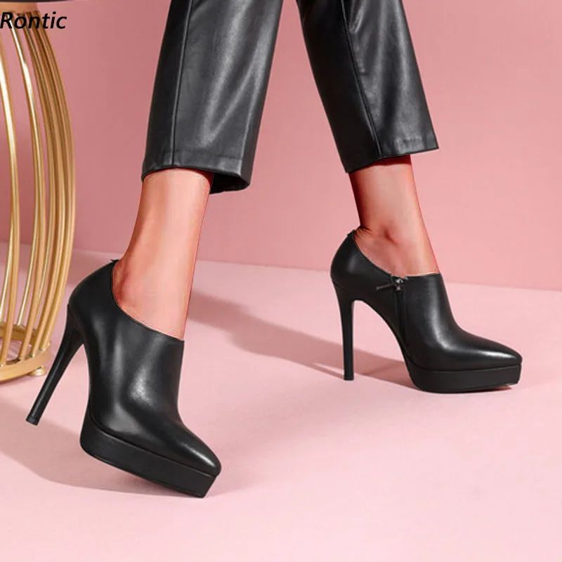 

Rontic женские туфли-лодочки из натуральной кожи на платформе, классические черные верблюжьи туфли на тонком высоком каблуке с острым носком, размер США 3-9,5