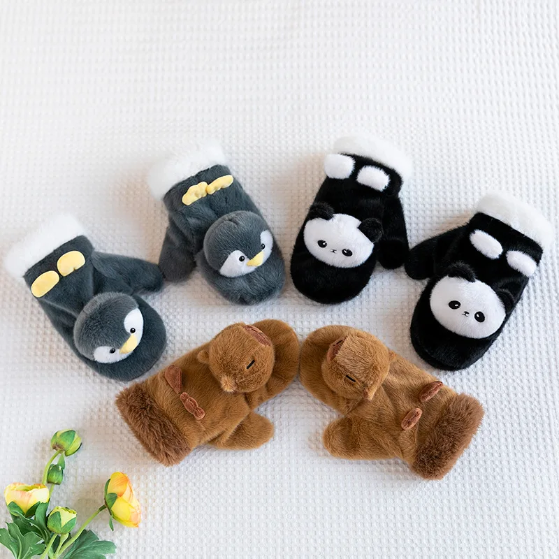 In Stock Kapibala Gloves Squeaky Penguin Pupil Winter Keep Warm And Cold Capybara Bag Chain Bag Cute Toys Ornament Gifts