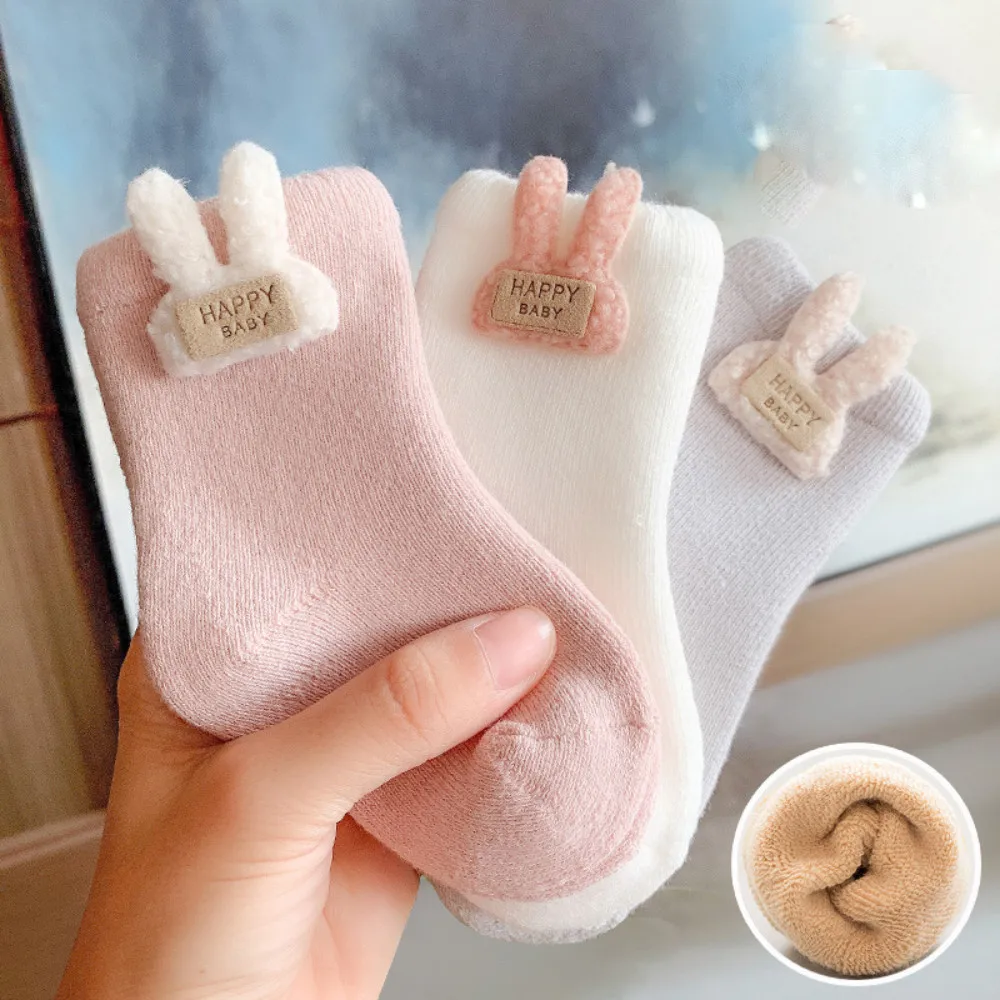 

3Pairs Winter Warm Baby Socks Cute Cartoon Rabbit Soft Baby Mid-calf Socks Newborn Girls Boys Thicken Terry Floor Sock