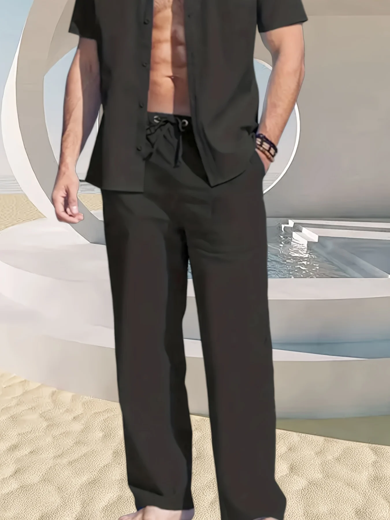 

Men's fashionable and comfortable trousers, chic classic design loose resort pants, men's fashionable slacks