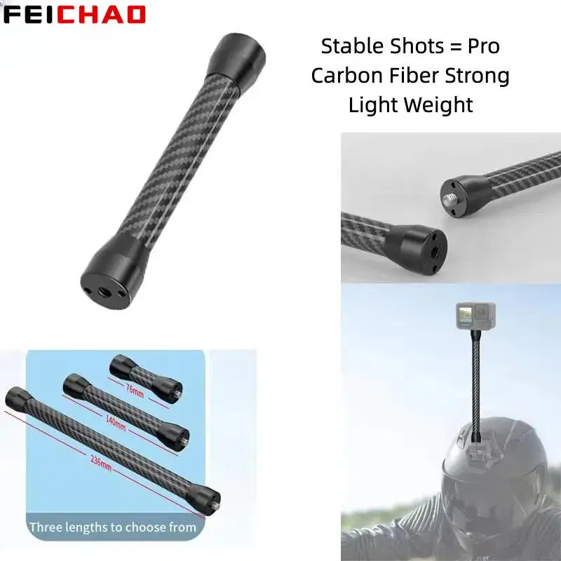 Lightweight Carbon Fiber Selfie Stick Extension Rod for DJI OSMO Pocket4 Insta360 X4 for GoPro 13 Action Camera Helmet Mount