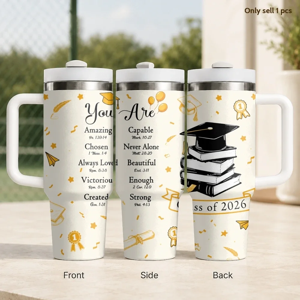 Grad Faith Affirmations Vacuum Flasks 40oz Stainless Steel Insulated Tumbler With Handle & Straw Leakproof Travel Mug