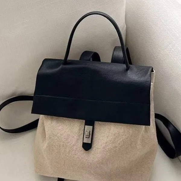 Large-capacity new cotton and linen backpack female contrasting color travel backpack commuter simple bag female