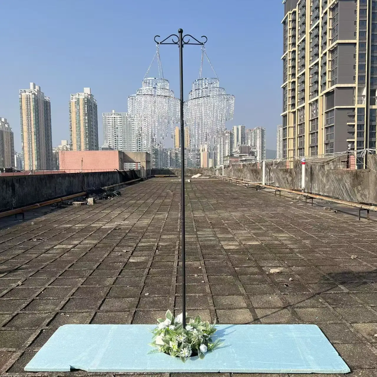 

6PCS Iron Art Courtyard Garden Floor Wedding Hanging Lantern Light Hook Flower Rack Floor Standing Column Support Stand