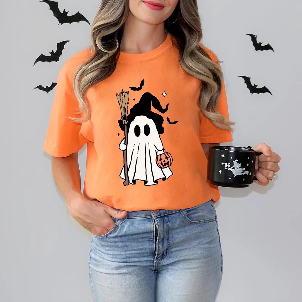 Halloween Women's Shirt Cute Halloween Ghost Shirt Halloween Party ShirtWomen Summer Round Neck Tee Shirt Femme T-Shirts