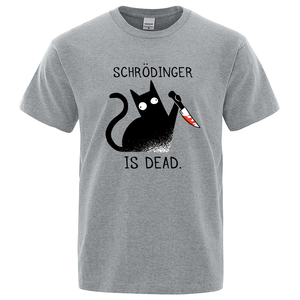 Schrodinger Is Dead Black Cat Tshirts Men Women 100% Cotton Oversized T-Shirt Hip Hop Loose Tee Clothes Fashion Casual Tops