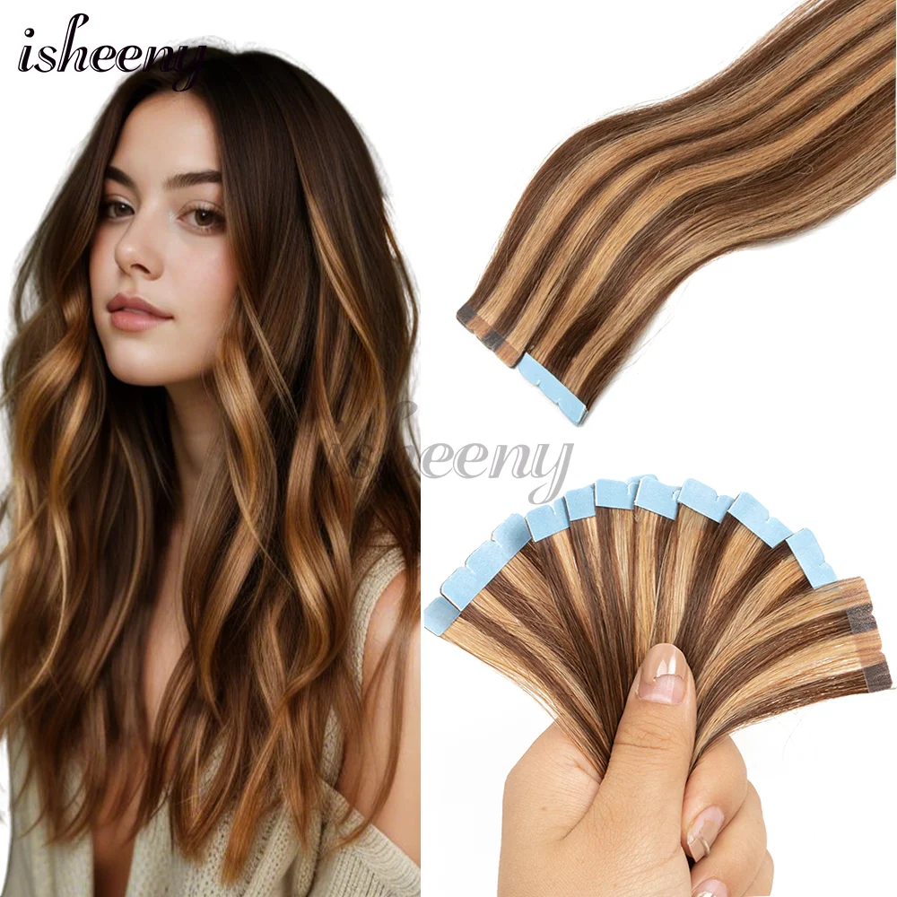 Mini Tape In Human Hair Extensions Natural Straight 10pcs/pack Invisible Machine Remy Hair Extensions 12-20 inches Easy to Wear