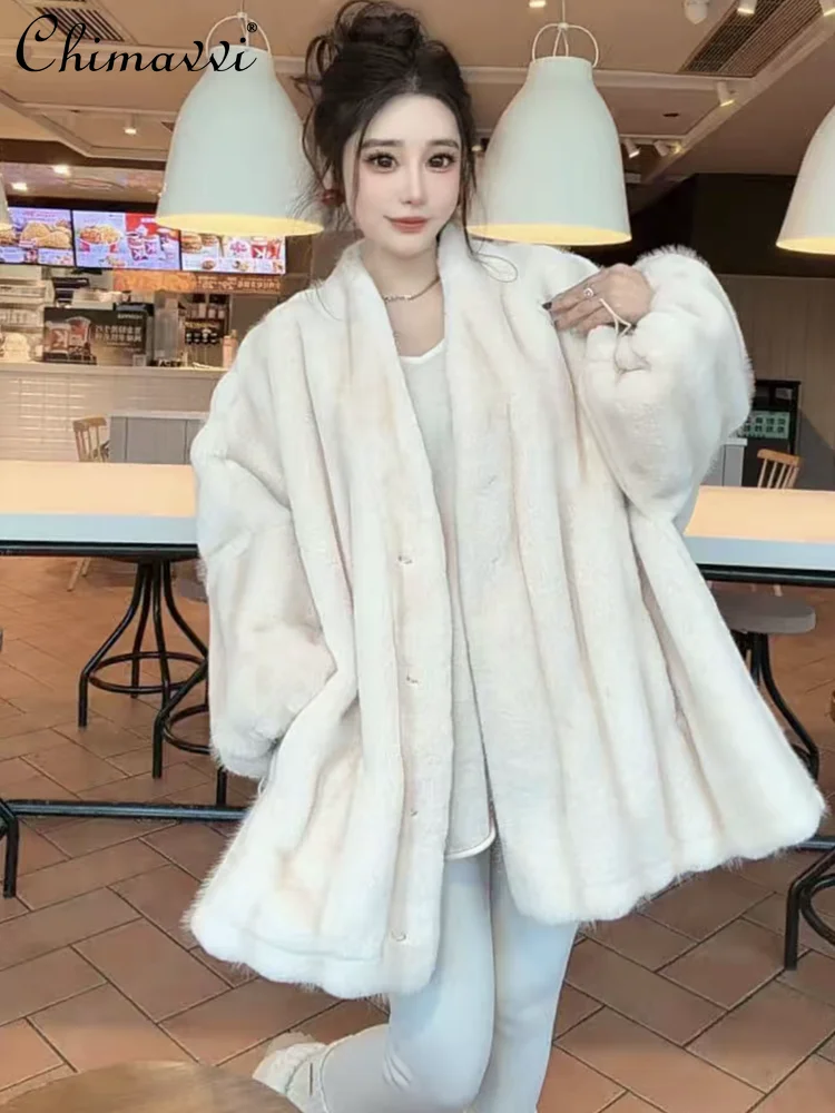 Manteau de fourrure écologique pour femme, mi-long, ample, fausse fourrure de vison, légère, de luxe, élégante et chaude, nouvelle mode hiver 2025