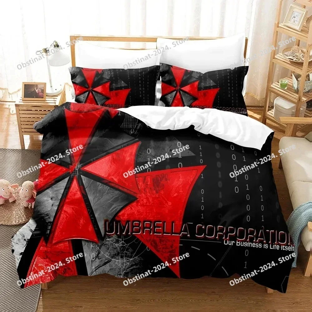 Game R-RESIDENT Corporation Red Umbrella EVIL Bedding Set Printed Comforter Duvet Cover Pillow Case 3 Pieces Set Kids Adult Size