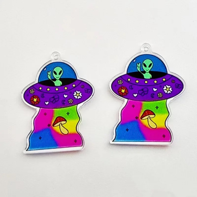 10pcs Cross border Popular Fun Acrylic Alien Character Pendant DIY Jewelry Accessories Jewelry Making Earrings Keychain view 4