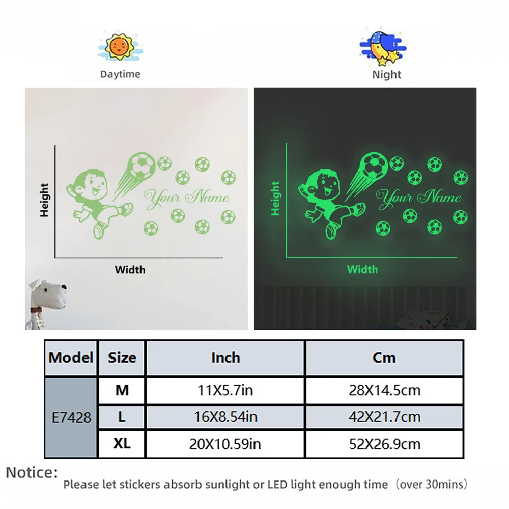1 قطعة لاعب كرة القدم الإبداعية اسم مخصص مضيئة ملصق الجدار ملصق إكسسوارات ديكور منزلي لغرفة الاطفال