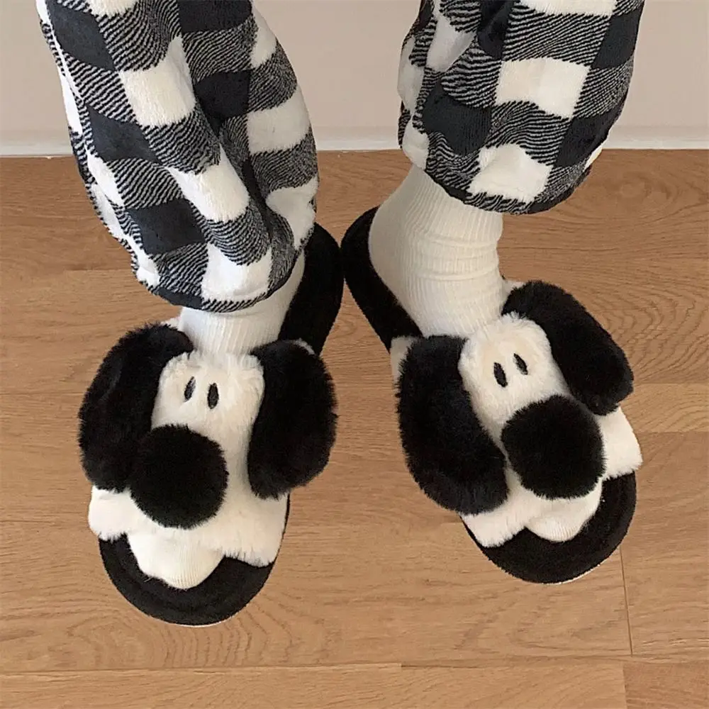 

Houseshoes Winter Plush Dog Slippers Thicken Warm Soft Cartoon Furry Slippers Cute Anti-slip Home Cotton Shoes Indoor
