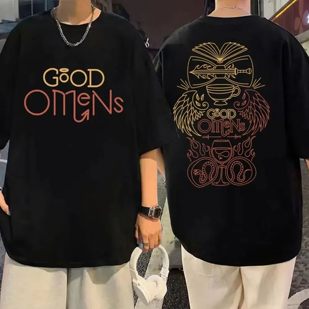 Tv Play Good Omens Printed T Shirts Men's Women Fashion Vintage Oversized T-Shirts Summer Casual Pure Cotton T-Shirt Streetwear