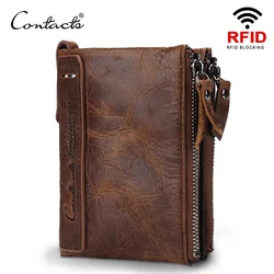 Contact's Hot Echt Crazy Horse Rundleer Mannen Wallet Korte Portemonnee Kleine Vintage Portefeuilles Brand Hoge Kwaliteit Designer