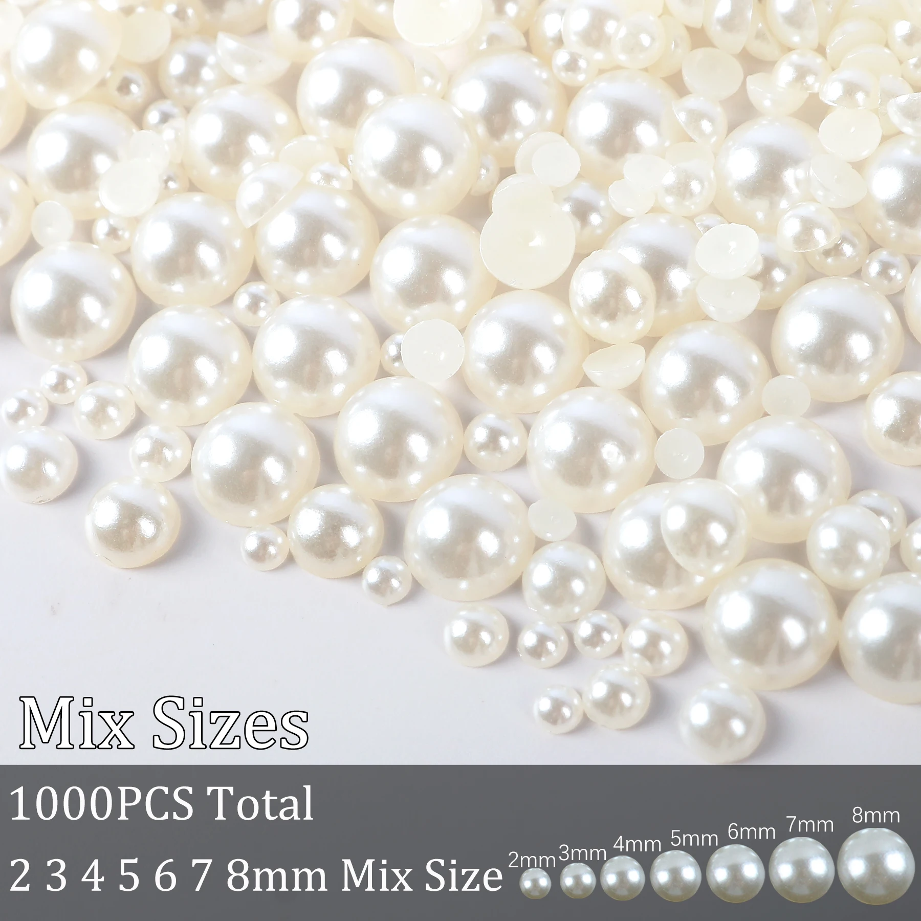 2-25mm Cream And White Imitation Pearl Flat Back Half Round Pearl Beads Nail Art Craft Stone Beads For DIY Making Decoration