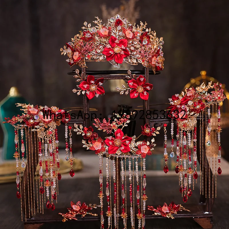 FS headgear bride high-end atmospheric red phoenix crown Chinese retro step hair accessories
