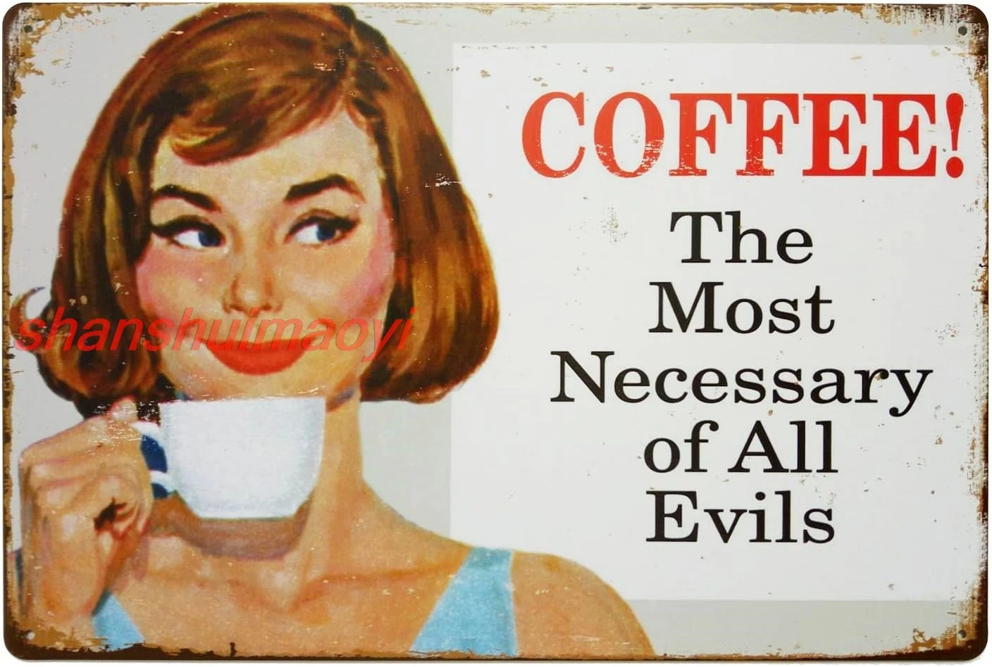 MAI Coffee The Most Necessary of All Evils Tin Sign Wall Retro Metal Bar Pub Poster Metal 12 X 8