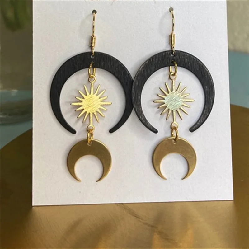 SOLAR ECLIPSE Celestial Bodies Dangle Earrings Gold Color Crescent Moon Drop Fashion Punk Witch Creativity Jewellery Women Gift