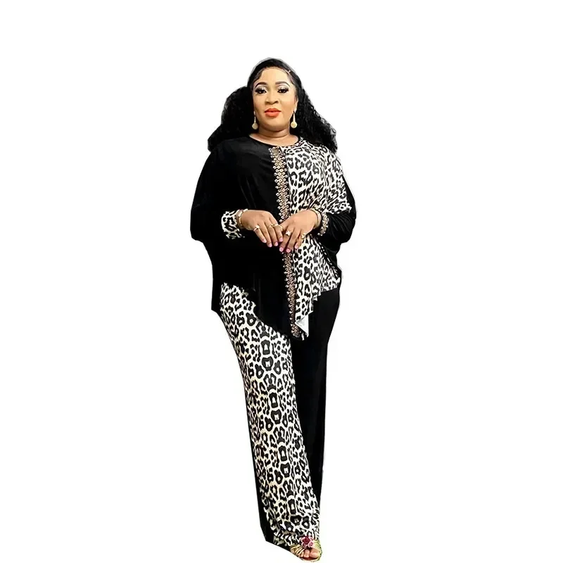 Women Two Pieces Sets Fashion Leopard Pattern Long Sleeve Loose Tops And Pants Suits Lady Casual Print Blouses Trousers Outfits