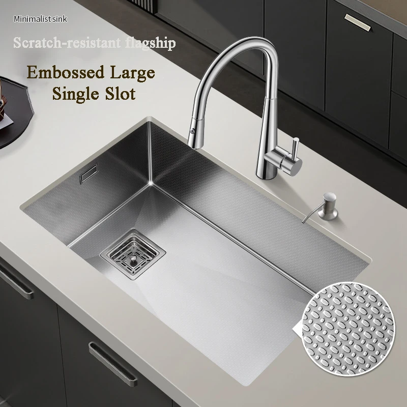 304 Stainless Steel Kitchen Sink Manual Sink Embossed Large Single Slot Household Vegetable Washing Basin Under The Table