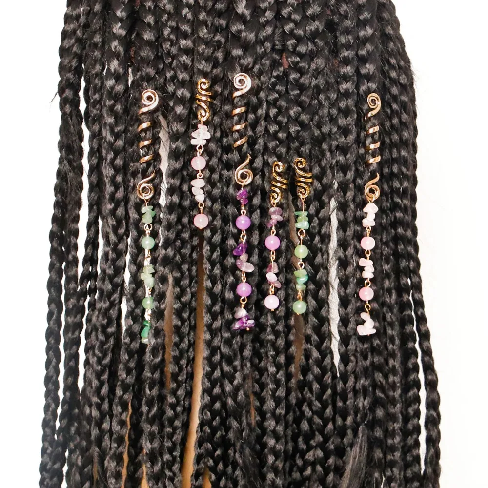 1pc Colored Hair Beads Crystal Stone Braids Barrette Spiral Charms Beads for Women Jewelry Vintage Hairpin Dreadlock Accessories