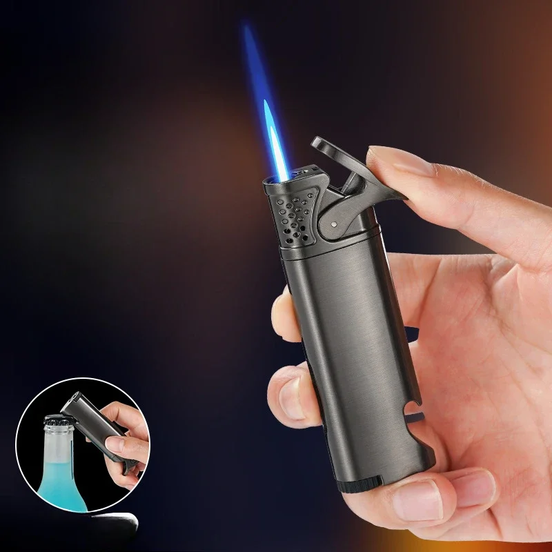 Metal Multifunctional Bottle Opener Lighter Windproof Jet Flame Visible Window Portable Turbine Torch Mini Lighter Smoking Gift