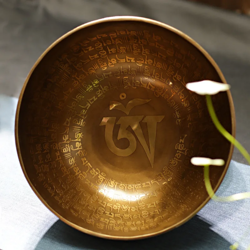 Tibetan Singing Bowl Set Mantra Engravings Meditation Sound Bowl and Wooden Striker Handcrafted Yoga Chakra Balancing Healing