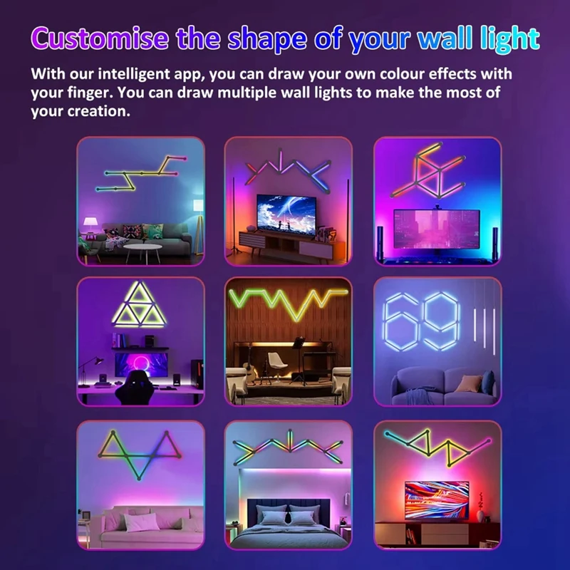 ABPQ-USB الذكية الجدار الخفيفة RGB LED ضوء القضبان، 16 مليون لون عكس الضوء الموسيقى مزامنة DIY ديكور المنزل ضوء القضبان