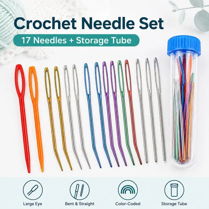 1/2 Set Blunt-Tipped Large-Eye Hand-Sewing Bent-Head Sweater Needle DIY Knitting Tool Embroidery Ribbon Needle Set for Yarn Craf