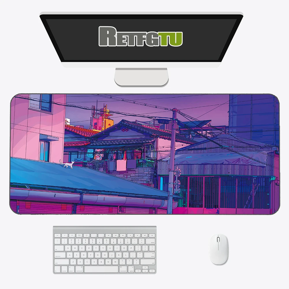 สีชมพูญี่ปุ่น Neon เมาส์ Pad ขนาดใหญ่ Gamer Mausepad DeskMat สำหรับเล่นเกมคอมพิวเตอร์อุปกรณ์เสริมพรม90X40 Play Mats Anime office Mat