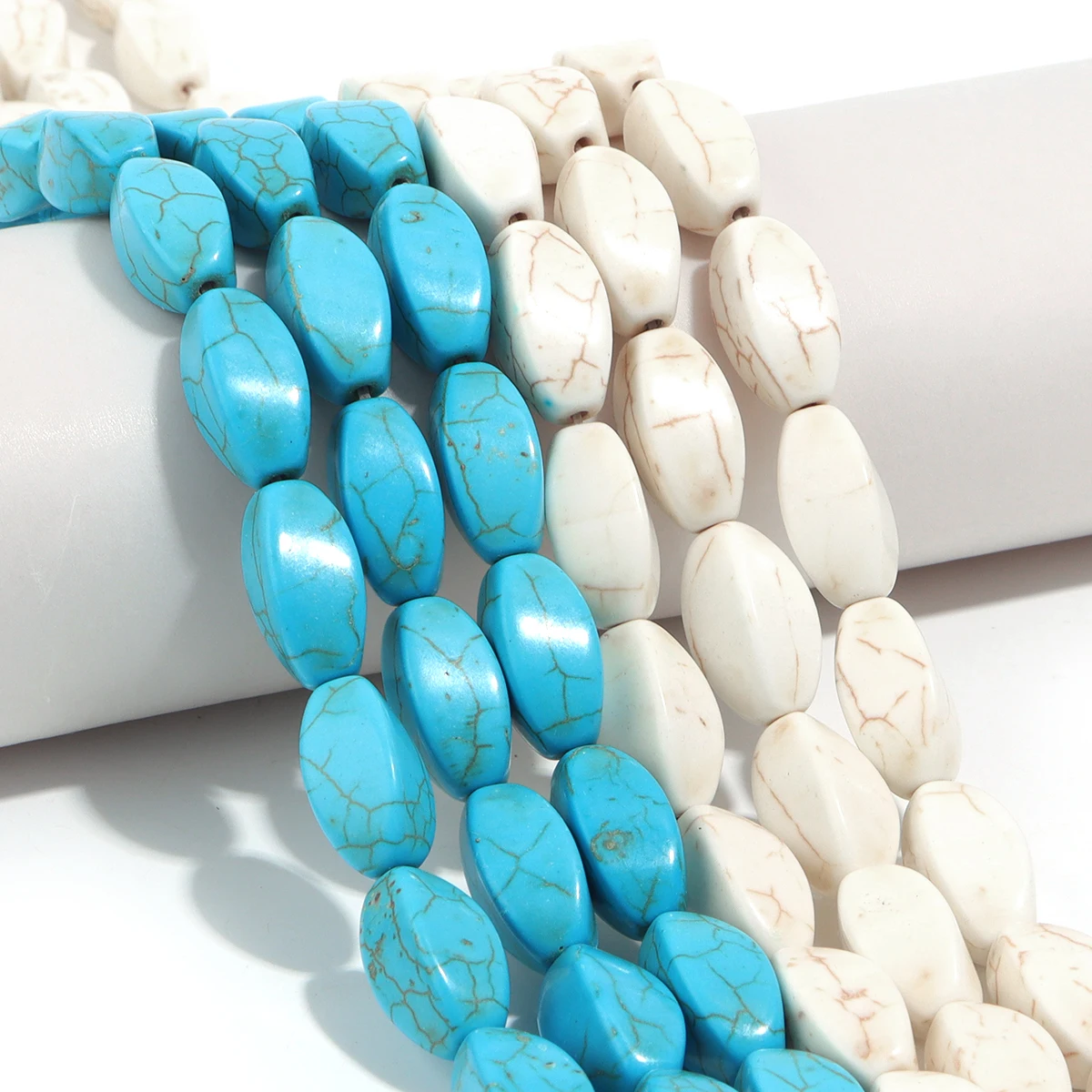 1 Strang natürliche türkisfarbene Steinperlen, blau, weiß, lose Abstandshalter-Edelsteinperlen für Schmuckherstellung, DIY-Armbänder, Halskettenzubehör