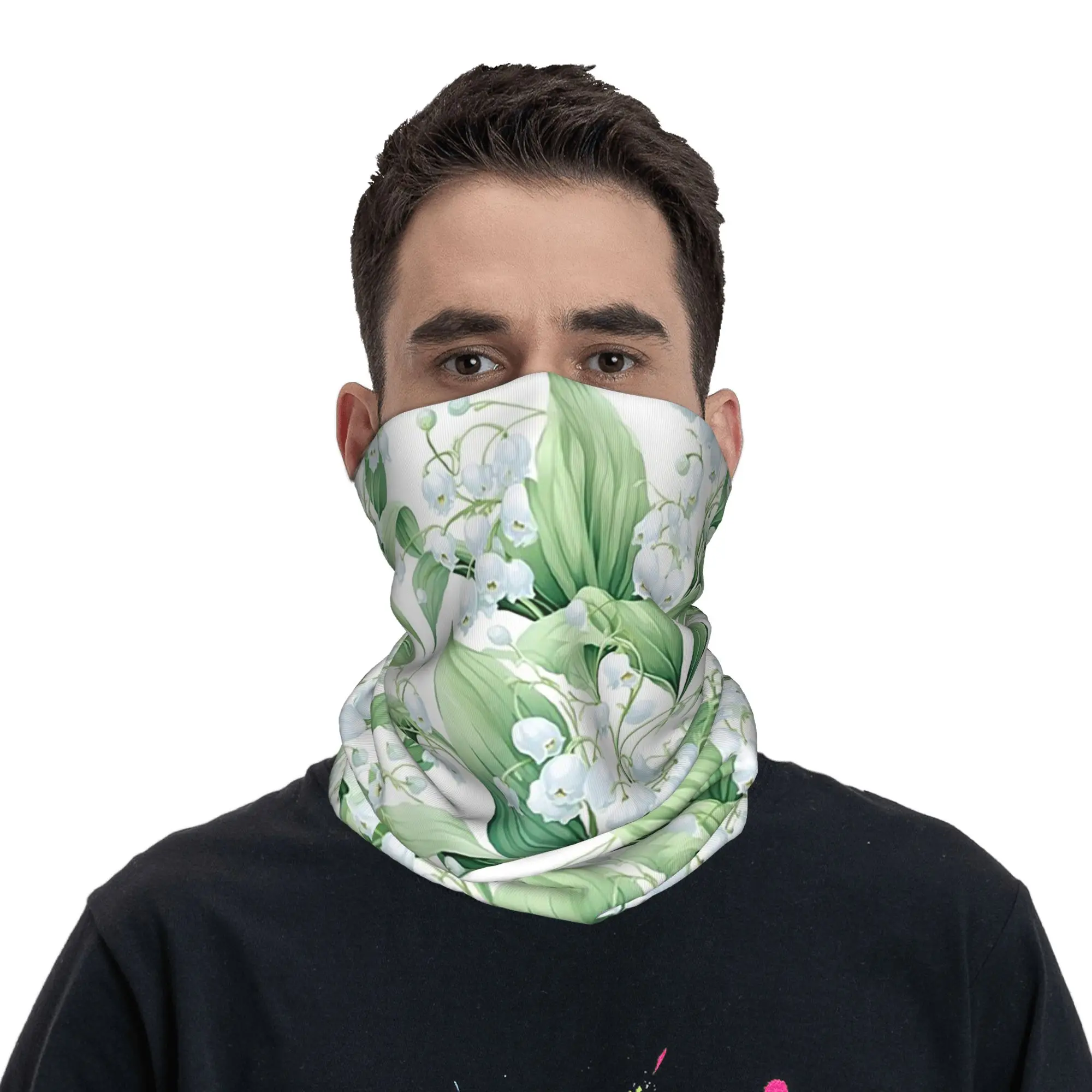 Lily Of The Valley Flower in White Bandana Neck Cover Printed Mask Scarf Headband Cycling Unisex Adult Washable