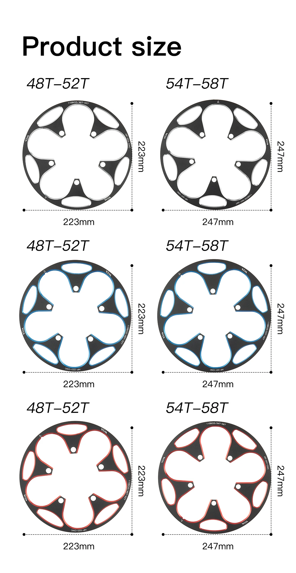 VXM-Road Mountain Bike Chainring Protection Cover, Sprocket 110BCD&130BCD, 48T/50T/52T/54T/56T/58T/60T Ultra light accessory HOT