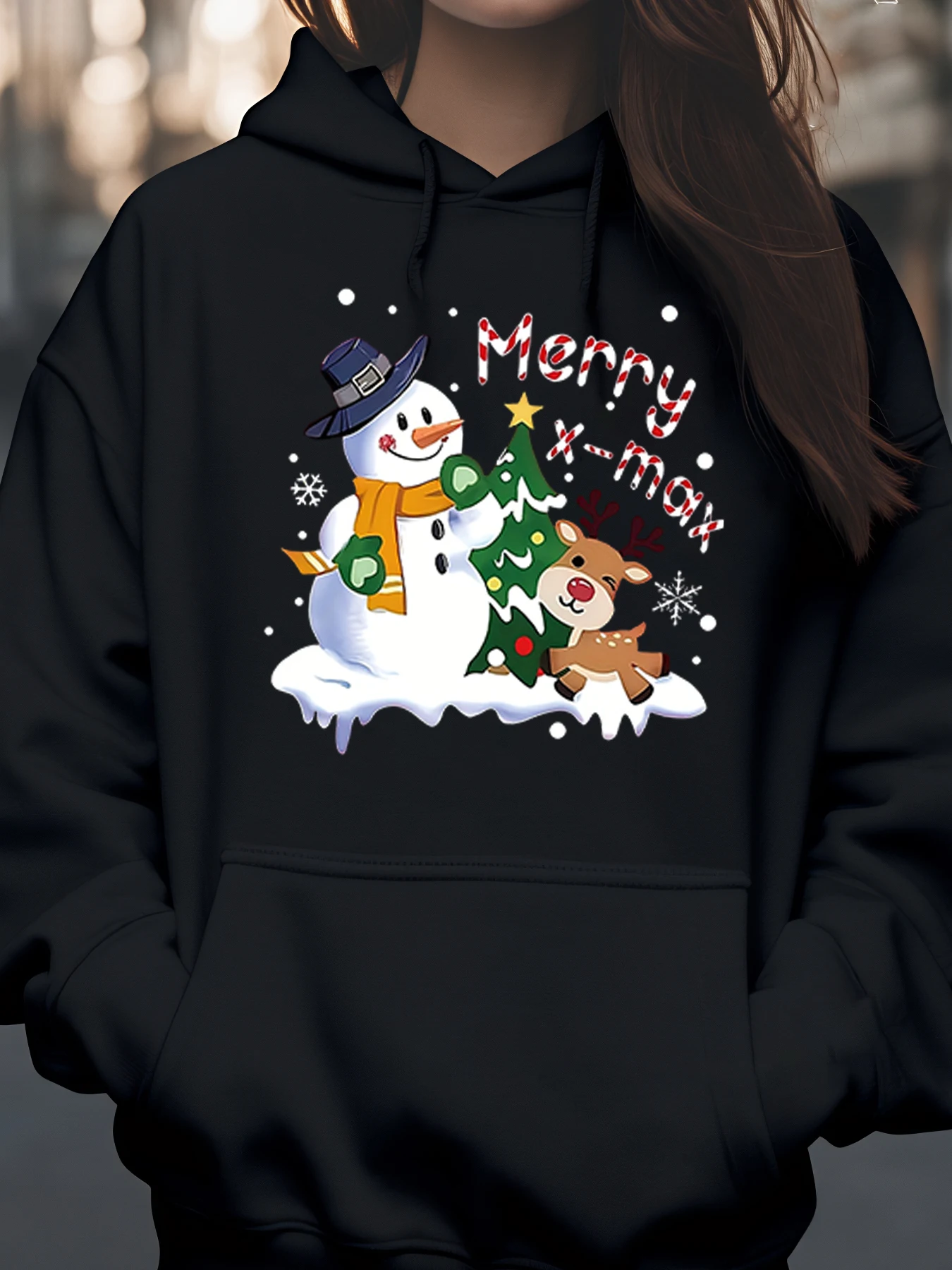

Толстовка с капюшоном «Снеговик и олень» и принтом «Рождественская елка» Merry X Mas, праздничная одежда, женский повседневный свитер