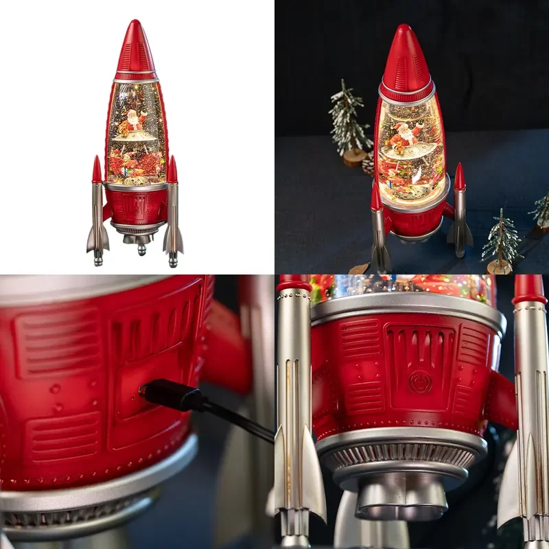 for Rocket Boy Christmas Birthday Gift Space Rotating Projection Music Box Crystal Ball Old Man Gift