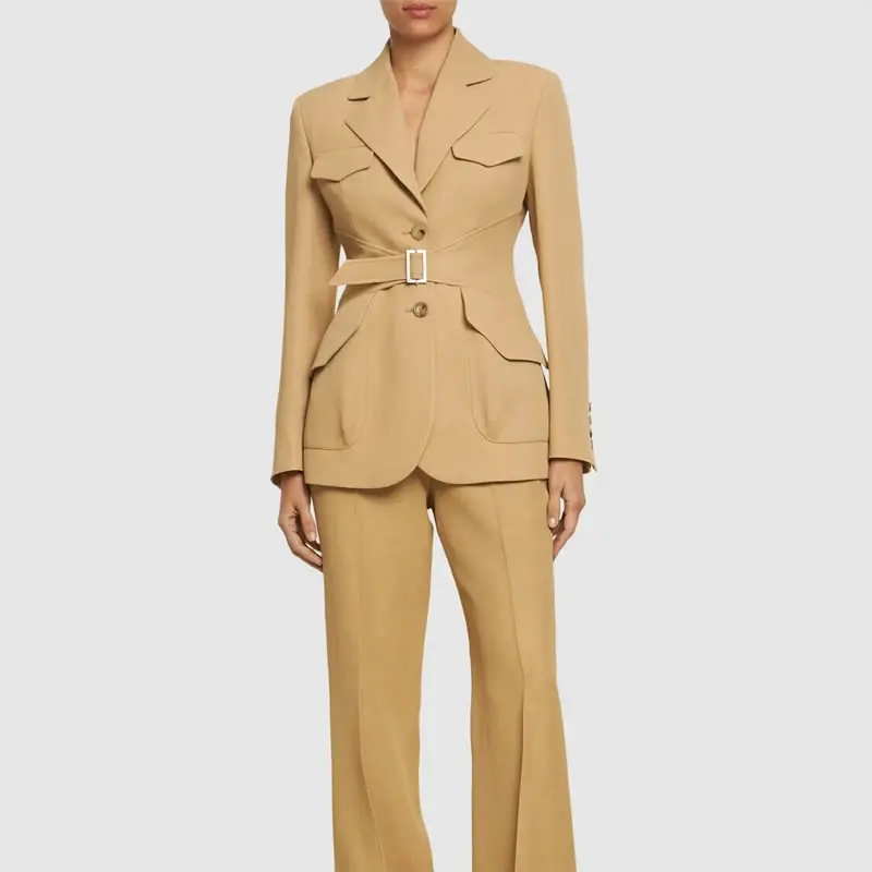 

Женское однотонное пальто с длинным рукавом и отложным воротником, офисное пальто для женщин с поясом