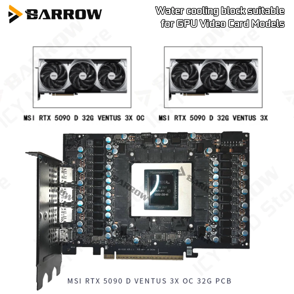 Video Card Water Cooling Block for MSI RTX 5090 D 32G VENTUS 3X / INNO3D 5090 Dark Knight X3 Barrow Graphics Card BS-MSV5090-PA