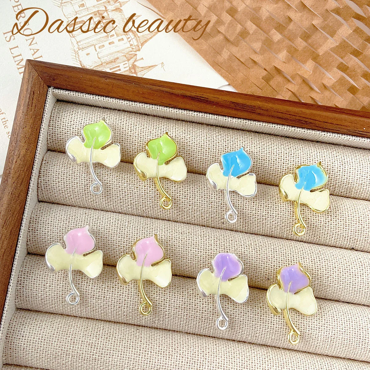 

10pcs Hot Oil Dripping Pendant Charms Leaf Golden Silvery Color Necklace Earrings Pendant Connectors Diy Jewelry Making Findings