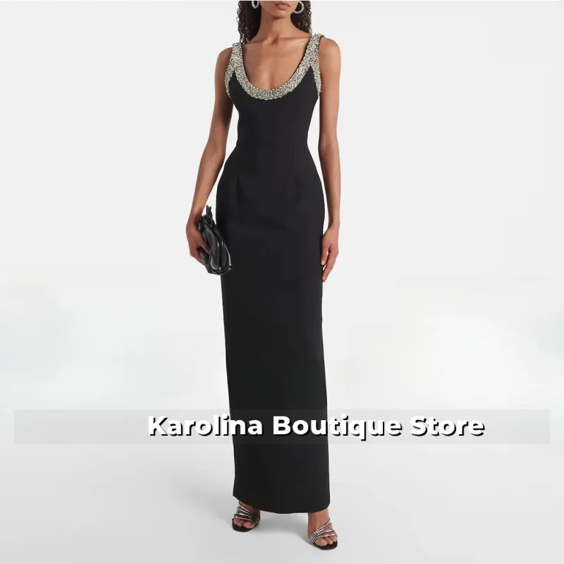 Sexy Black Evening Gown For Women Mermaid Formal Party Dress Floor Length Saudi Dress Straps Beading Prom Dress