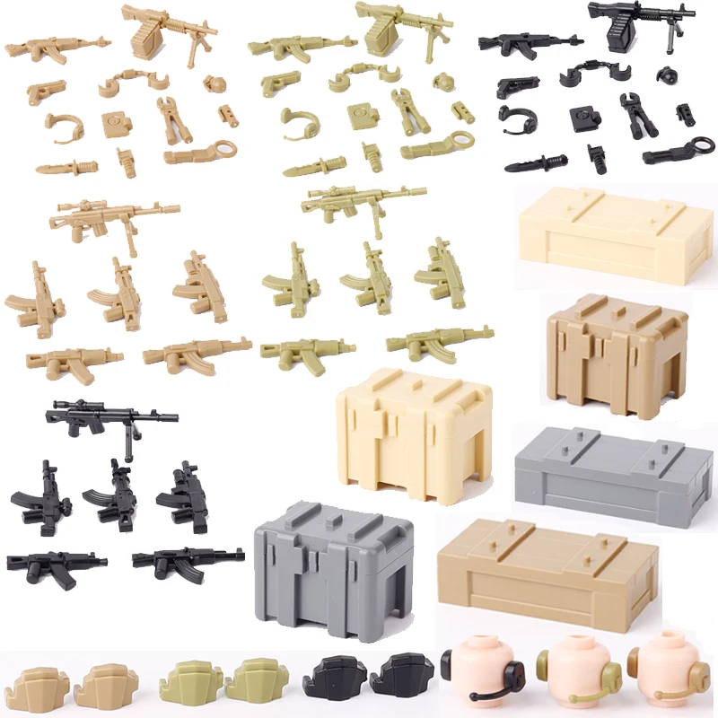 MOC Military War Soldier Accessories Building Blocks Air Force Earphones Army Knee Pads Weapon Box Guns Bricks Boys Toys Gifts