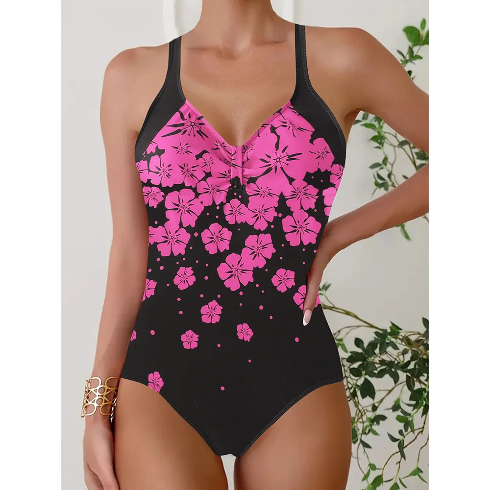 Summer Newest High-quality Summer Women's Double Straps Swimsuit Drift Plum Blossom Print Vacation Seaside One-piece Swimsuit