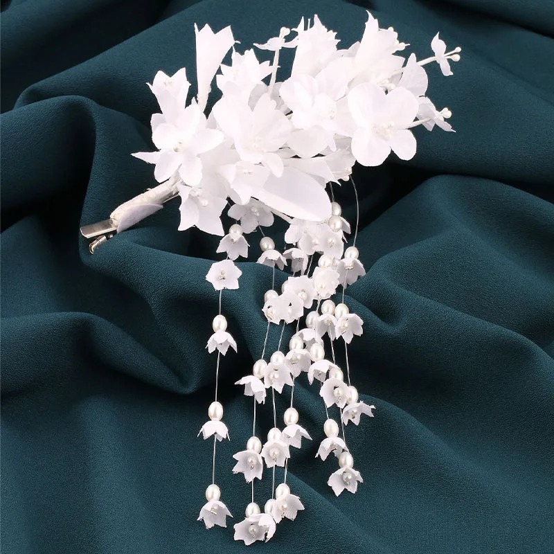 Die wunderschöne Braut-Haarspange mit Blaue-Glocken-Blume im koreanischen Retro-Stil, schlichte Quasten-Haaraccessoires, romantische Hochzeitsaccessoires – Detail 3