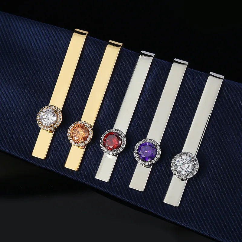 

Light and luxurious crystal zircon tie clip round crystal tie accessories collar clip set with diamonds